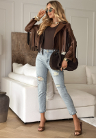 Pantaloni din denim z przetarciami With Purpose albastru deschis