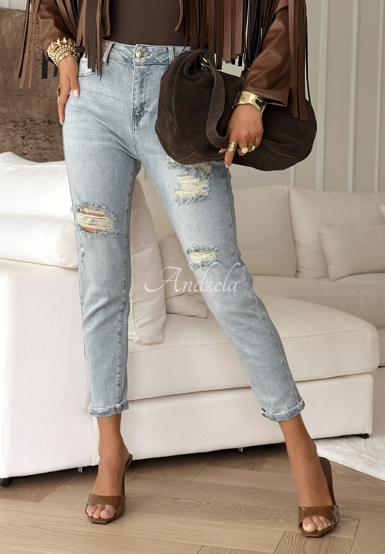 Blugi din denim With Purpose cu abraziuni