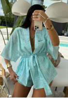 Wzorzysty Compleu Cămașă kimono i spodenki La Milla Slow It Down albastru azuriu