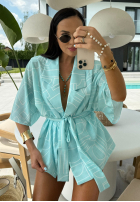 Wzorzysty Compleu Cămașă kimono i spodenki La Milla Slow It Down albastru azuriu
