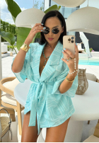 Wzorzysty Compleu Cămașă kimono i spodenki La Milla Slow It Down albastru azuriu