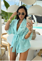 Wzorzysty Compleu Cămașă kimono i spodenki La Milla Slow It Down albastru azuriu