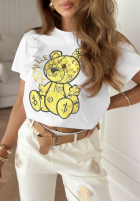 Tricou z misiem i dżetami Smiley Bear Alb