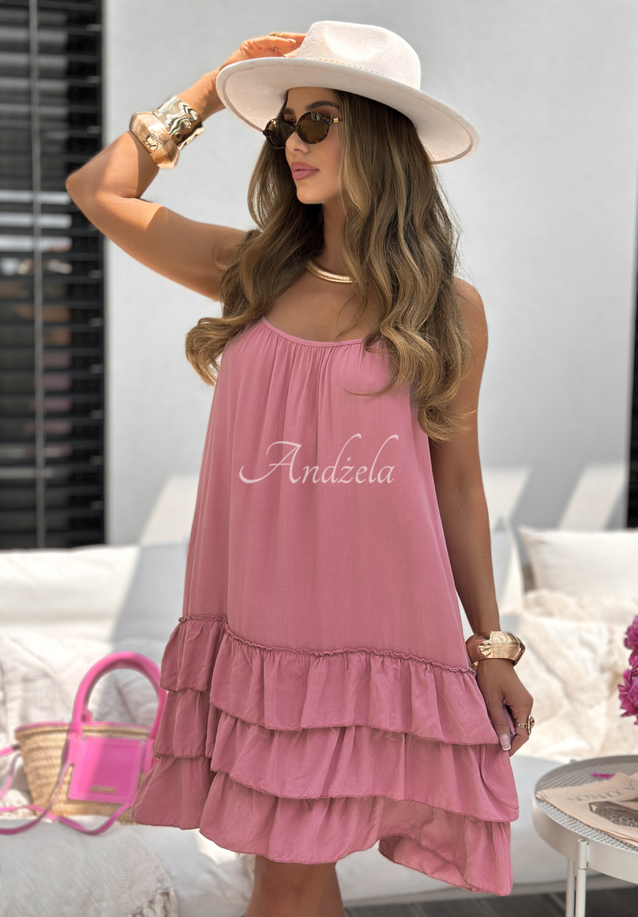 Rochie din viscoză Ocean City cu bretele și volănașe