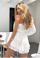 Krótki asymetryczny Salopetă z falbankami Latina Swirls Alb