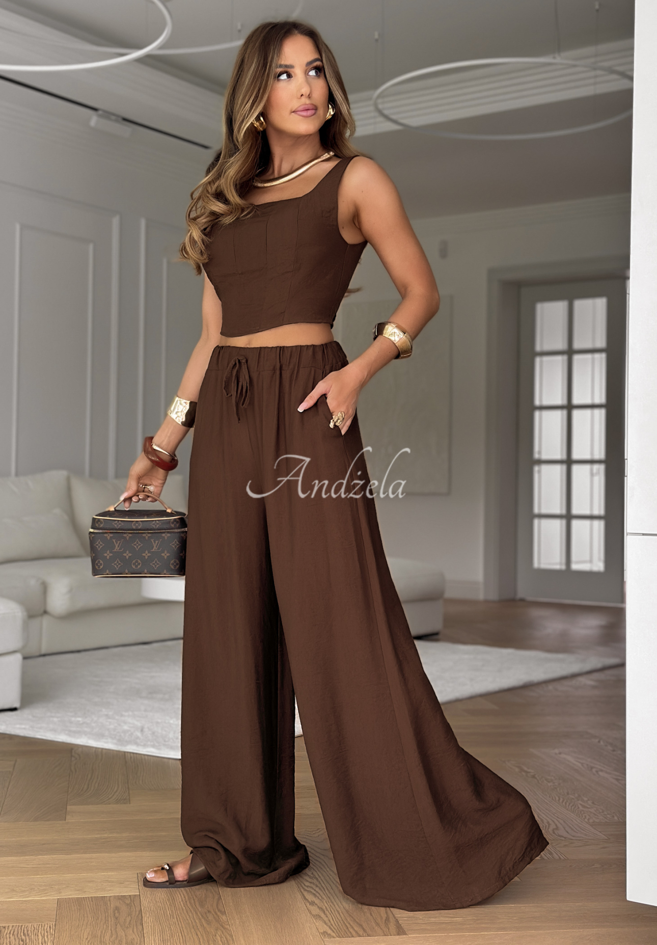 Set din viscoză La Colorada format din Top  și pantaloni wide leg