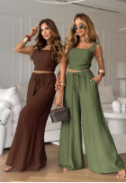 Compleu Top  i Pantaloni wide leg La Colorada kaki