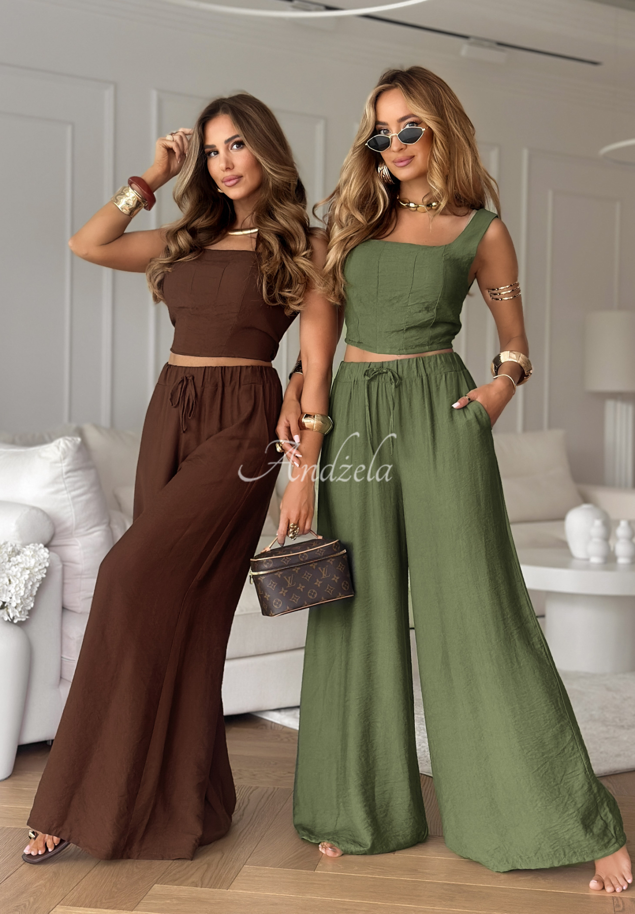Set din viscoză La Colorada format din Top  și pantaloni wide leg