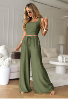 Compleu Top  i Pantaloni wide leg La Colorada kaki