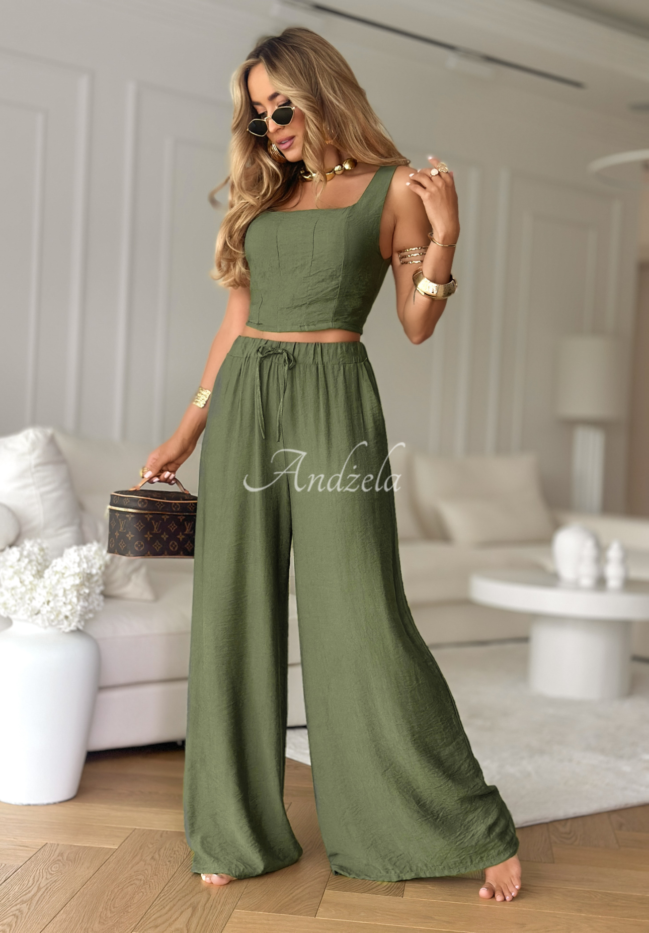 Set din viscoză La Colorada format din Top  și pantaloni wide leg
