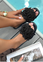 Șlapi z ozdobnymi kwiatami Flowery Steps negre