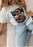 Krótki Tricou z nadrukiem LA Weekly Alb