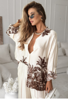 Satynowy Compleu Cămașă i Pantaloni wide leg cu modele Salina Cruz de culoarea vaniliei