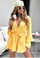 Rochie z falbankami i paskiem Rule Of A Lady bananowa