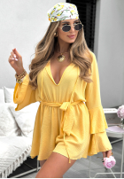 Rochie z falbankami i paskiem Rule Of A Lady bananowa