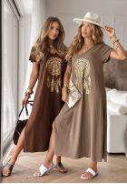 Rochie midi z nadrukiem Dreams Catcher ciocolatie