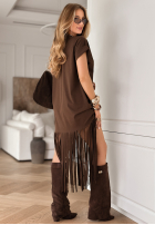 Rochie z frędzlami boho Rancho Cortes ciocolatie