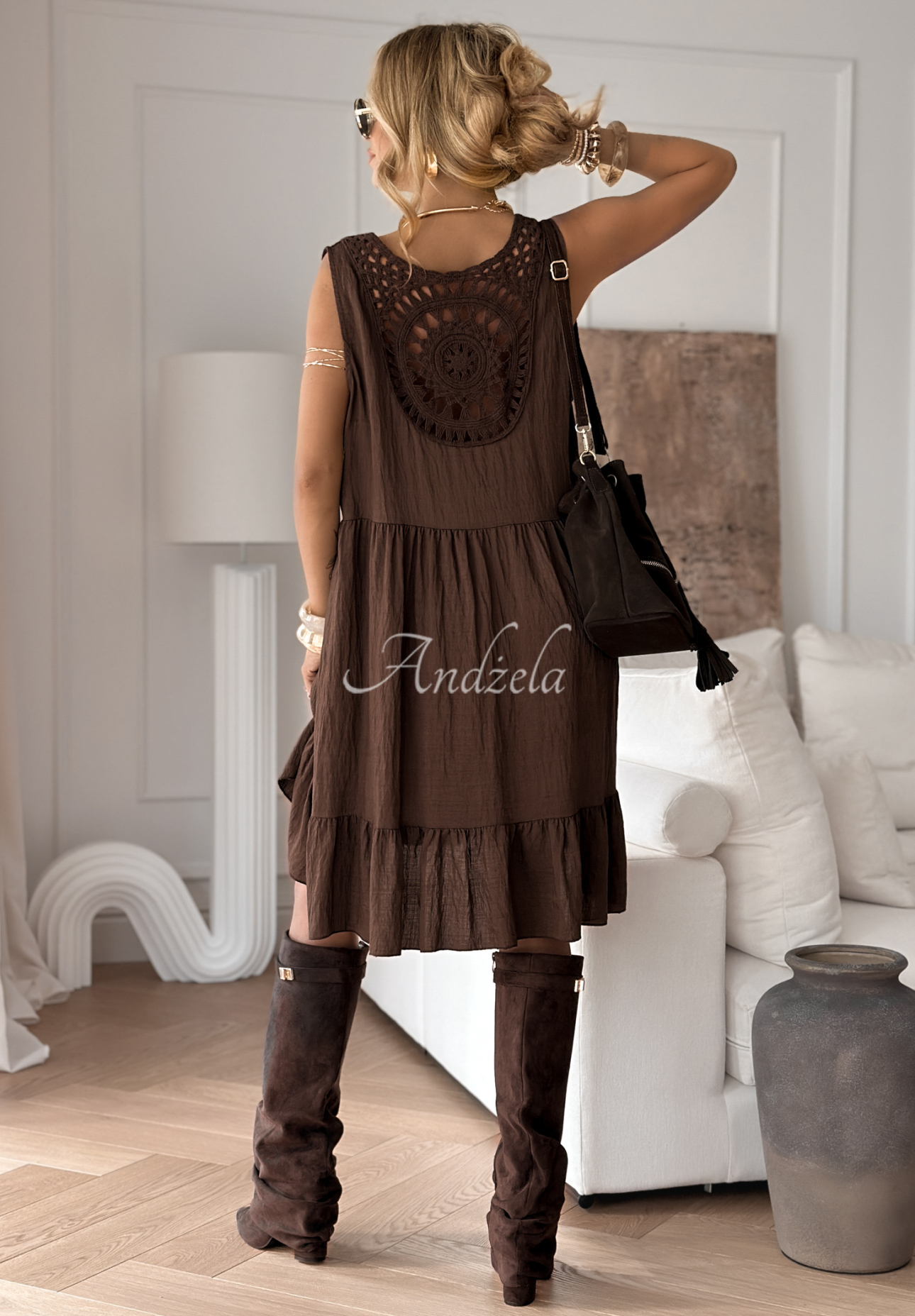 Rohie boho din viscoză Golden Shores cu dantelă