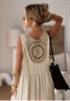 Wiskozowa Rochie z koronką boho Golden Shores de culoarea vaniliei