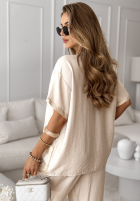 Tricou oversize ze złoceniami Cherish The Sparkle bej