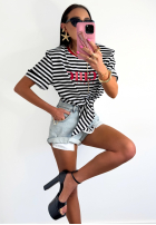 Tricou w paski z wiązaniem La Milla I Have Seen biało-negru