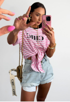 Tricou w paski z wiązaniem La Milla I Have Seen biało-roz