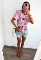Tricou w paski z wiązaniem La Milla I Have Seen biało-roz