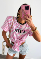 Tricou w paski z wiązaniem La Milla I Have Seen biało-roz