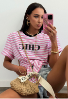Tricou w paski z wiązaniem La Milla I Have Seen biało-roz