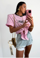 Tricou w paski z wiązaniem La Milla I Have Seen biało-roz
