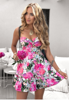 Kwiecista Rochie mini na ramiączkach Bloomery różowo-negru