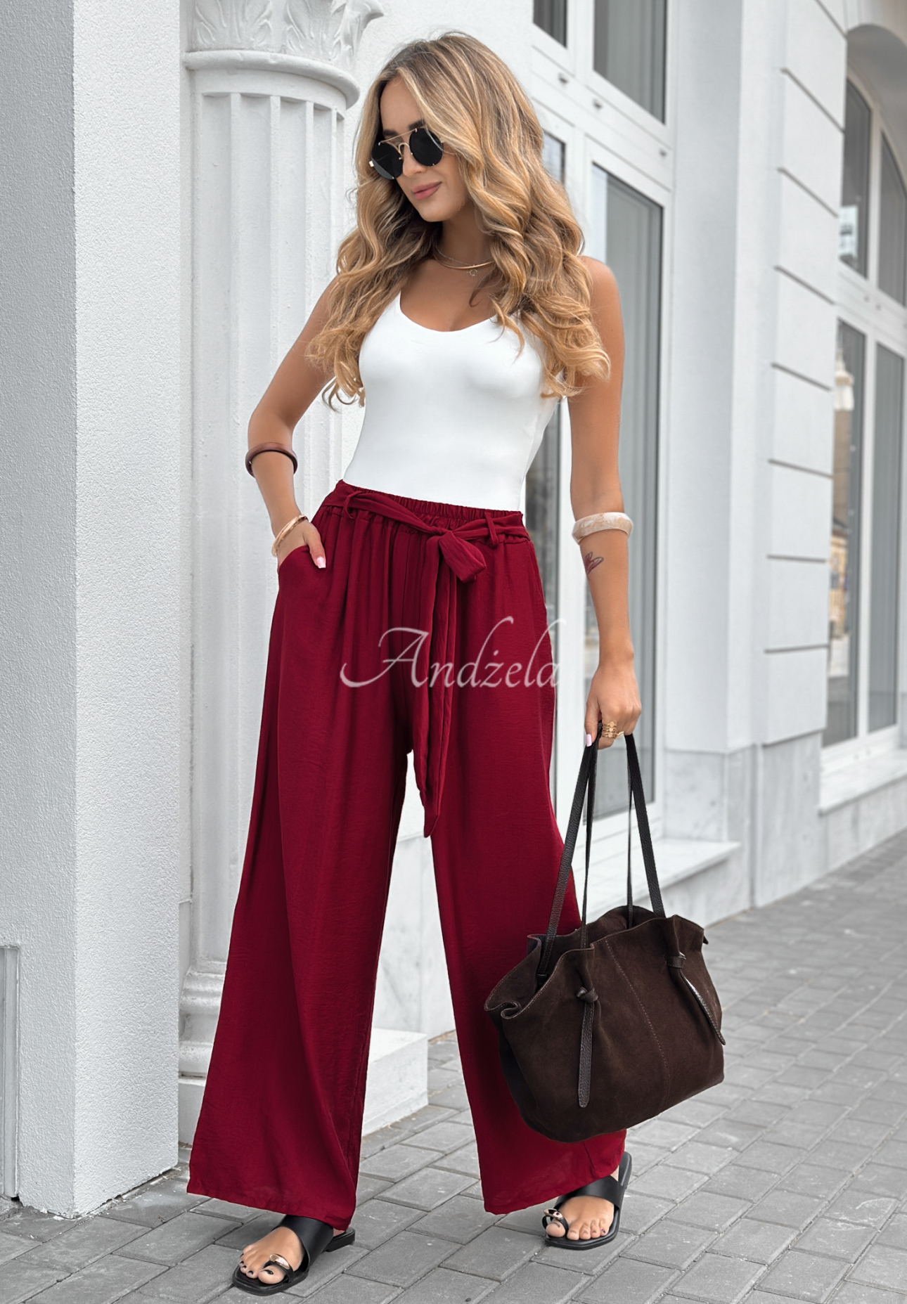 Pantaloni wide leg din viscoză Jefferson City cu curea