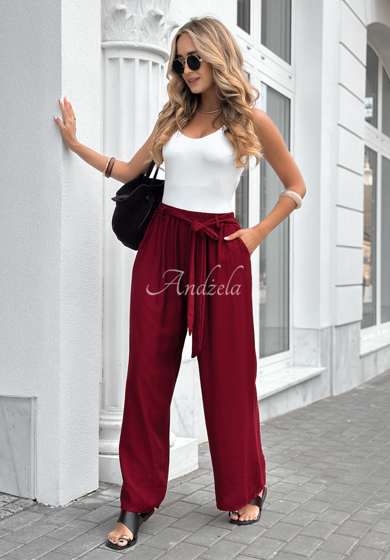 Pantaloni wide leg din viscoză Jefferson City cu curea