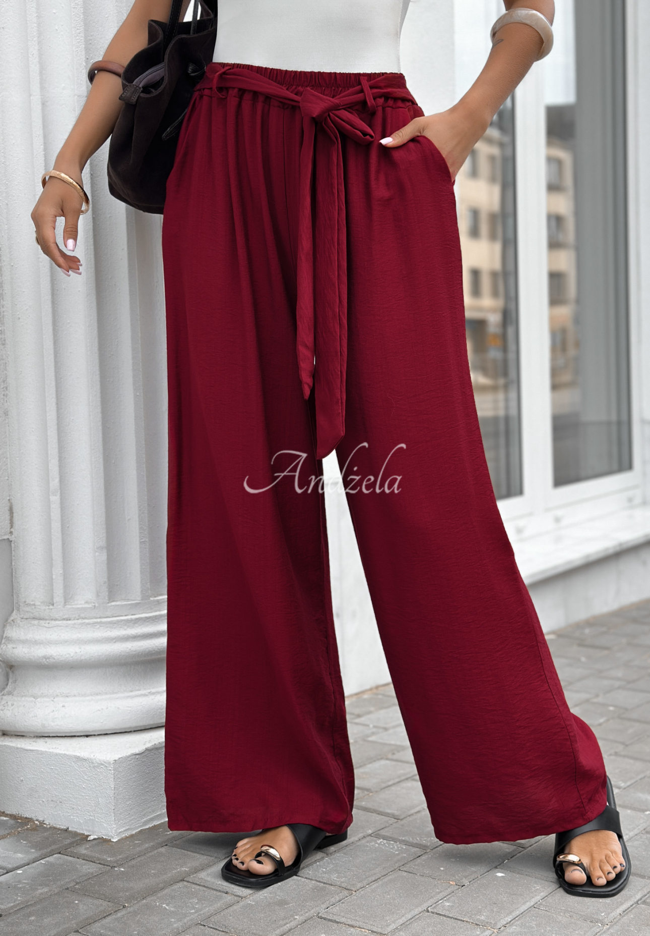 Pantaloni wide leg din viscoză Jefferson City cu curea
