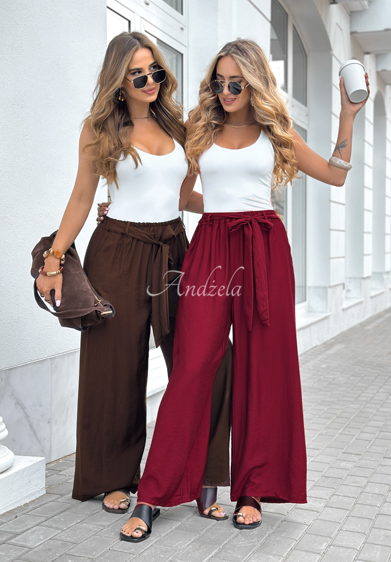 Pantaloni wide leg din viscoză Jefferson City cu curea