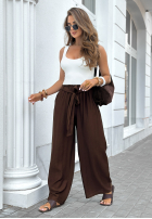 din material textil Pantaloni wide leg z paskiem Jefferson City ciocolatii