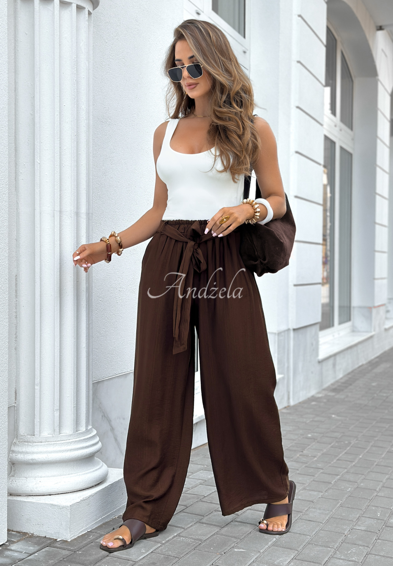 Pantaloni wide leg din viscoză Jefferson City cu curea