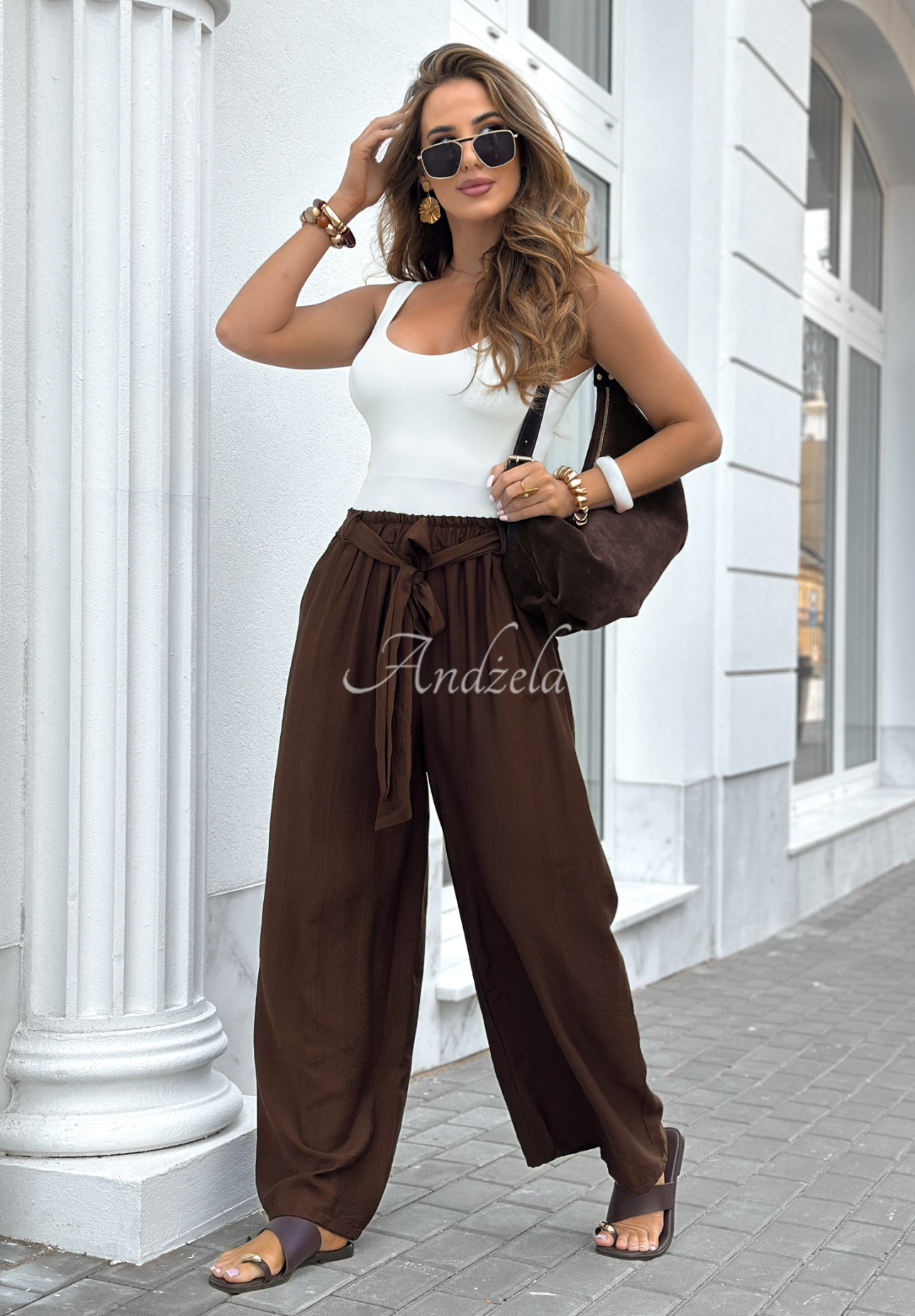 Pantaloni wide leg din viscoză Jefferson City cu curea