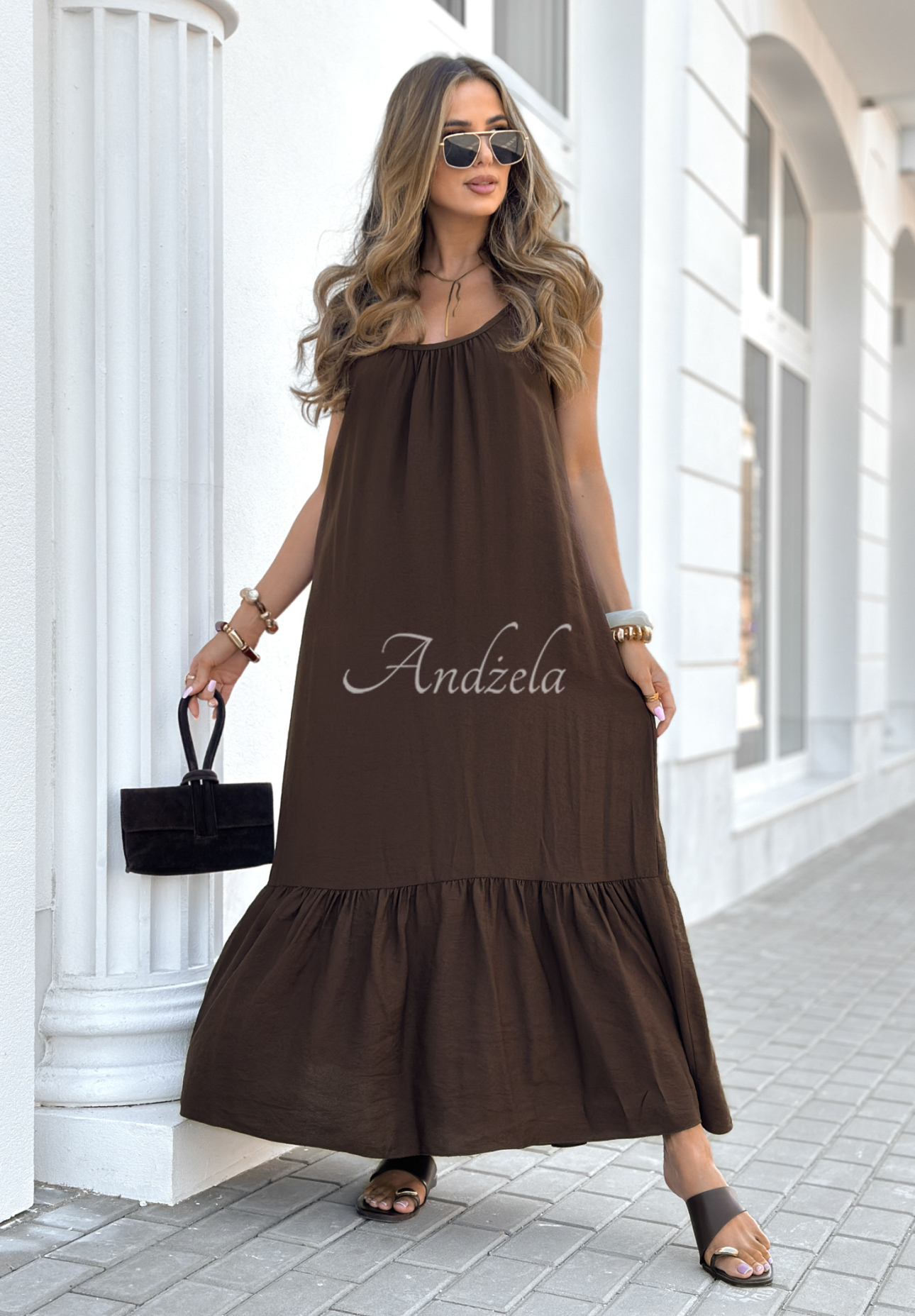 Rochie maxi din viscoză New Iberia cu bretele