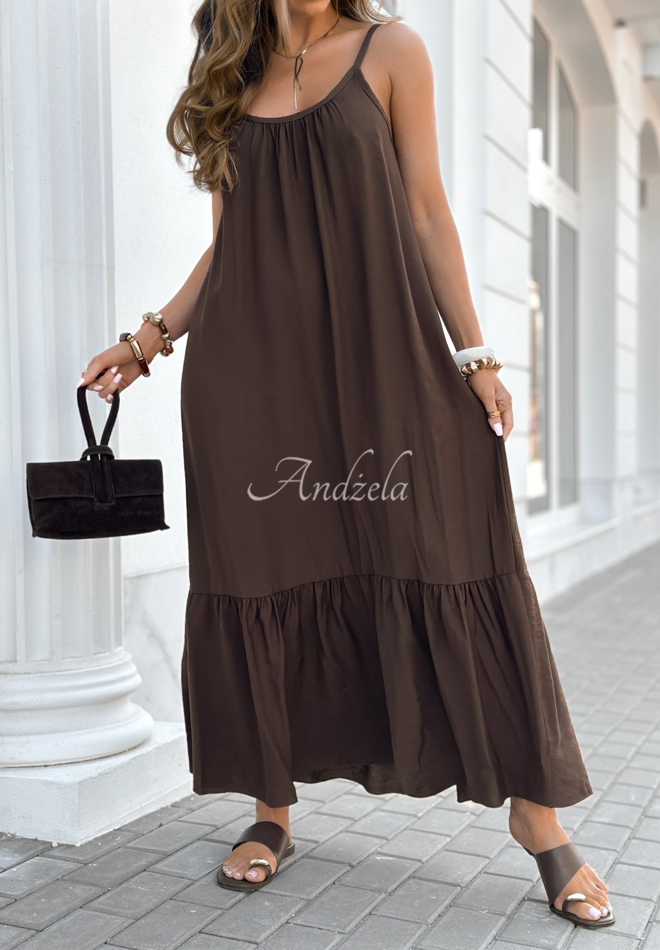 Rochie maxi din viscoză New Iberia cu bretele