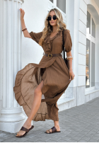 Rochie z falbankami i paskiem Every Twirl ciocolatie