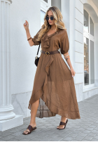 Rochie z falbankami i paskiem Every Twirl ciocolatie