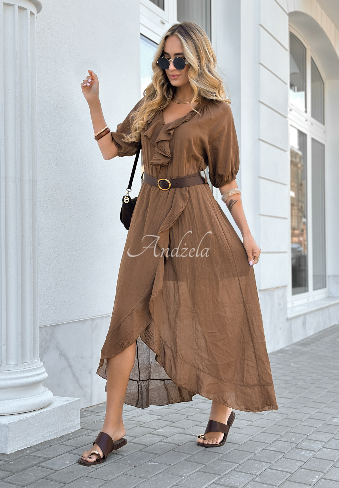 Rochie midi cu volănașe și curea Every Twirl