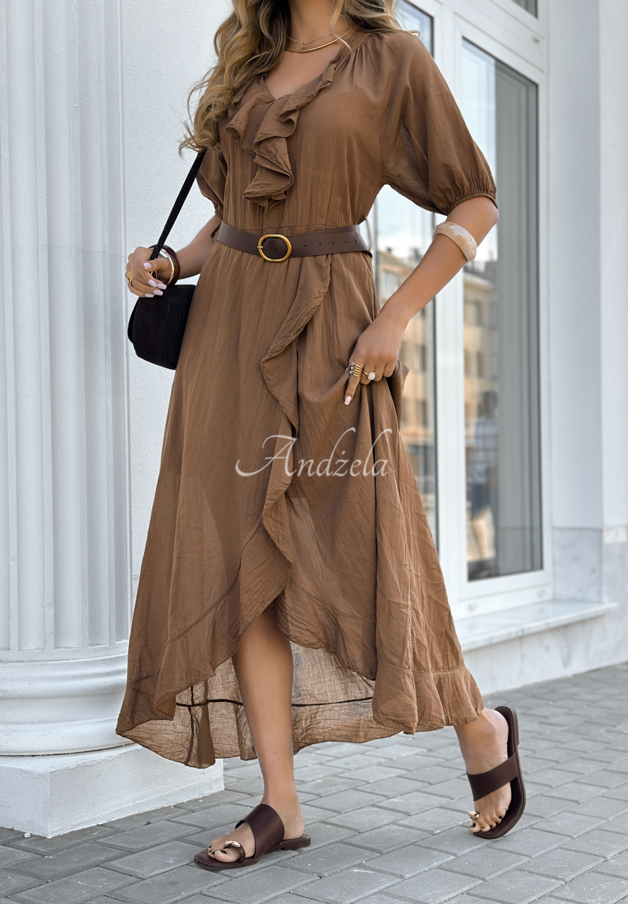 Rochie midi cu volănașe și curea Every Twirl