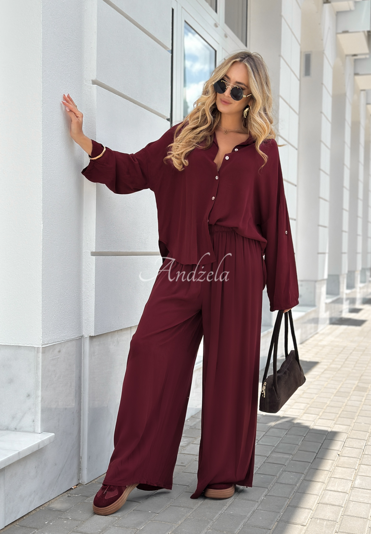 Set din viscoză Summer Skies format din cămașă și pantaloni wide leg