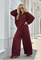 Wiskozowy Compleu Cămașă i Pantaloni wide leg Summer Skies burgundowy