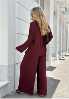 Wiskozowy Compleu Cămașă i Pantaloni wide leg Summer Skies burgundowy