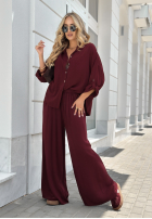 Wiskozowy Compleu Cămașă i Pantaloni wide leg Summer Skies burgundowy