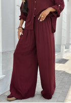 Wiskozowy Compleu Cămașă i Pantaloni wide leg Summer Skies burgundowy