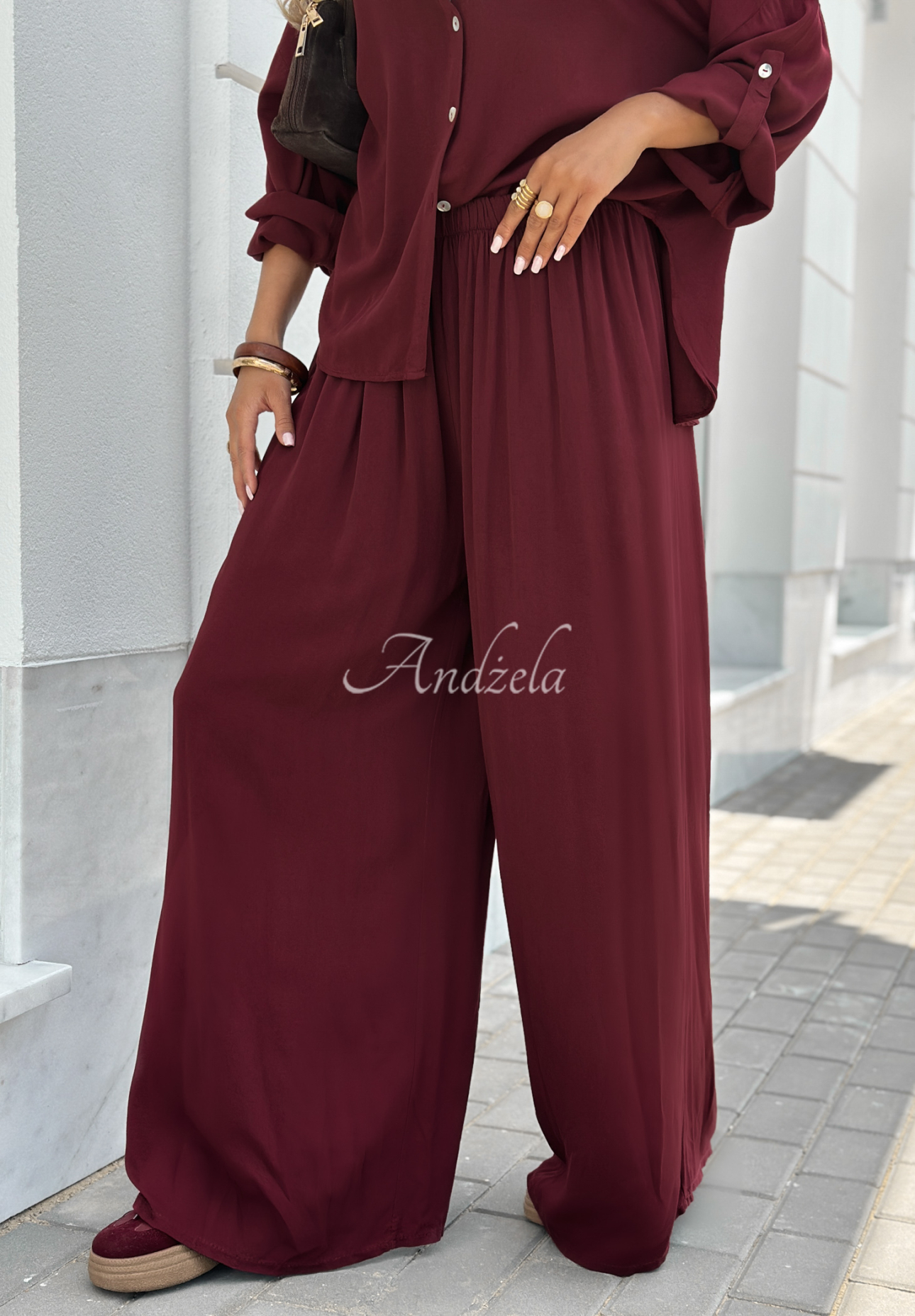 Set din viscoză Summer Skies format din cămașă și pantaloni wide leg
